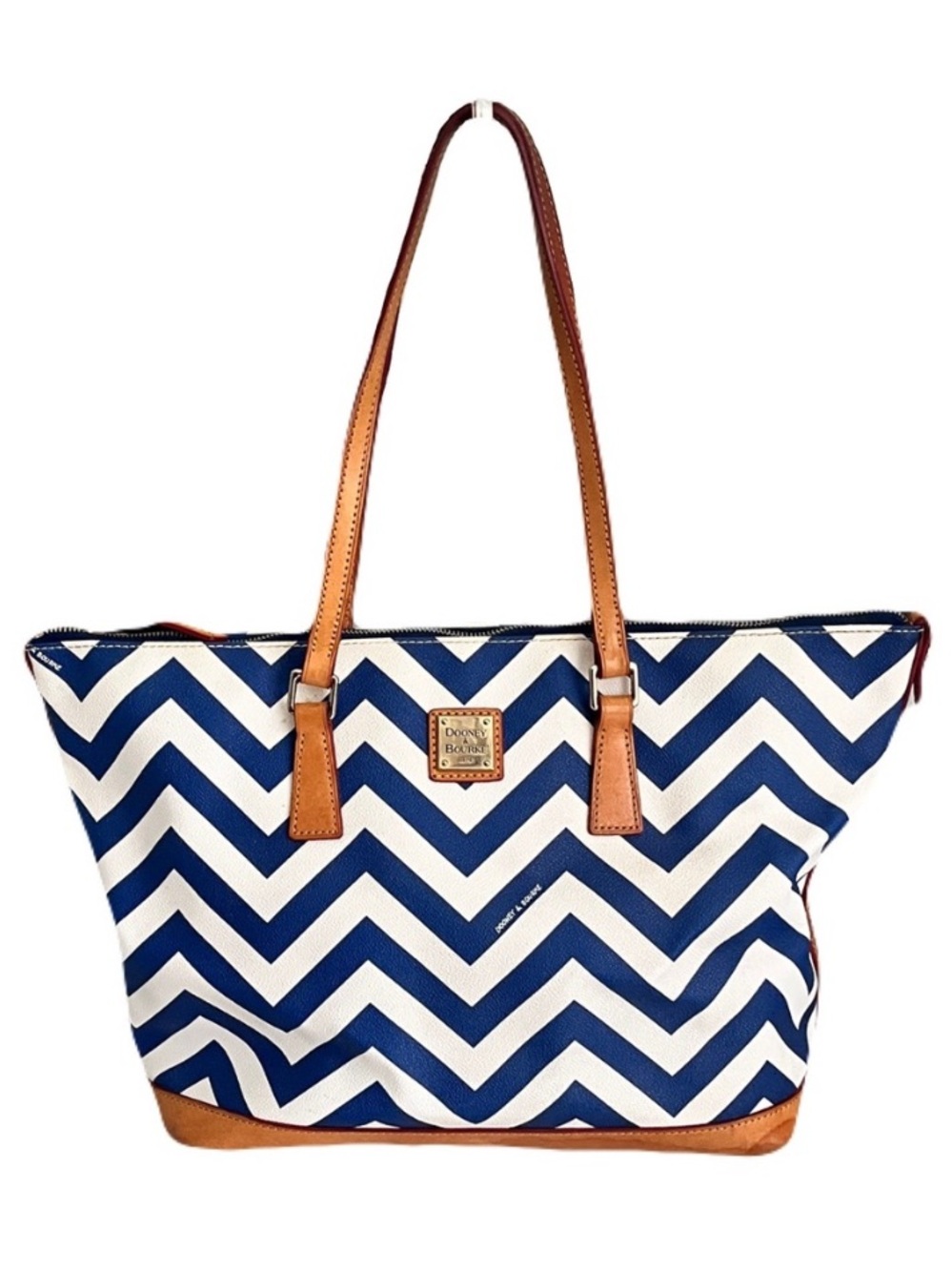 Dooney & Bourke Blue and White Chevron Coated Canvas Tote Bag